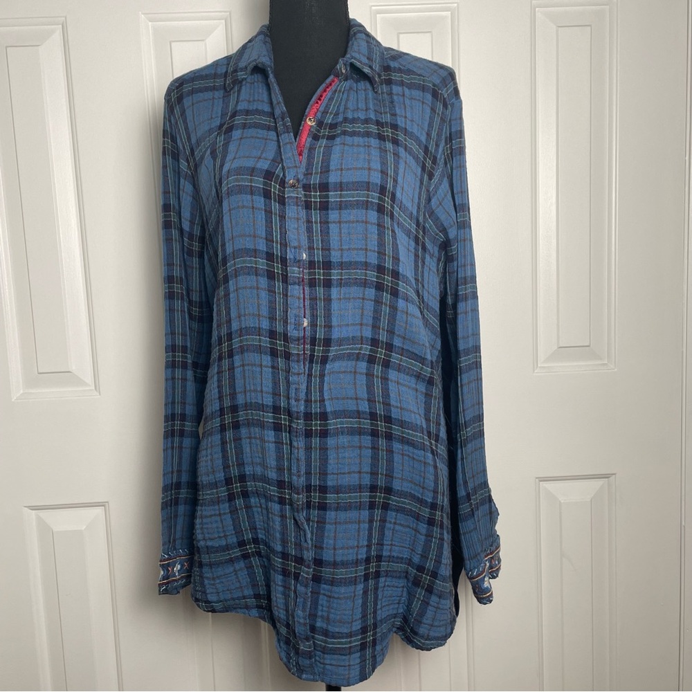 Johnny Was plaid button up with velvet back